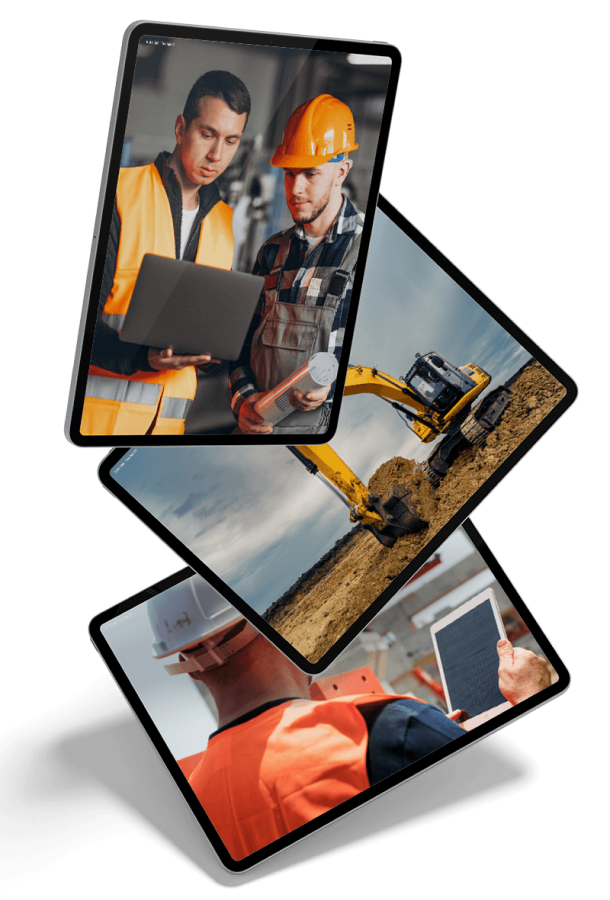 workers in hi-vis using vislock software on tablet and laptop workers in hi-vis using vislock software on tablet and laptop